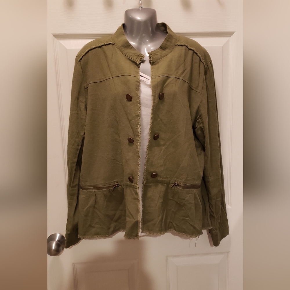 Maurices - Linen - Distressed Hem Open Front Jack… - image 1